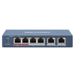 HIKVISION SWITCH 10/100 HI-POE METALLICO L2, UNMANAGED, 4 10/100M RJ45 POE PORTS, 2 10/100M RJ45 UPL