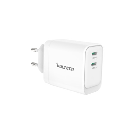VULTECH CARICATORE ADATTATORE UNIVERSALE, 2 X TYPE-C, PD45 GAN PPS 45W, BIANCO COMPATTO