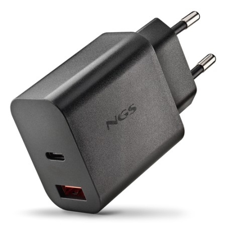 NGS ERA 30W BLACK: CARICATORE GaN DA PARETE UNIVERSALE DA 30W con 2 porte: USB-C + USB-A