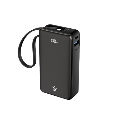VULTECH POWERBANK CON SCHERMO LCD 10000 MAH USB E TYPE C QUICKCHARGE 35W PPS NERO, CAVO INTEGRATO