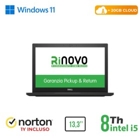 RINOVO NB DELL REFURBISHED Latitude E7390 i5-8X00U DDR4 16GB SSD 480GB 13.3" W11P No Dvd Grade A 1Y