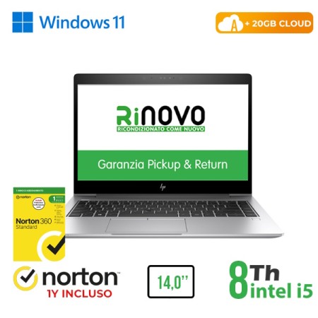 RINOVO NB HP 840 G5 REFURBISHED i5-8X00U DDR4 8GB SSD 256GB 14" CLOUD20GB W11P Grade A 1Y Warranty 3