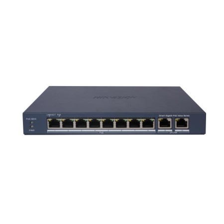 HIKVISION SWITCH L2, SMART MANAGED, 8 GIGABIT RJ45 POE PORTS, 2 GIGABIT RJ45 PORT, 802.3AF/AT, POE P