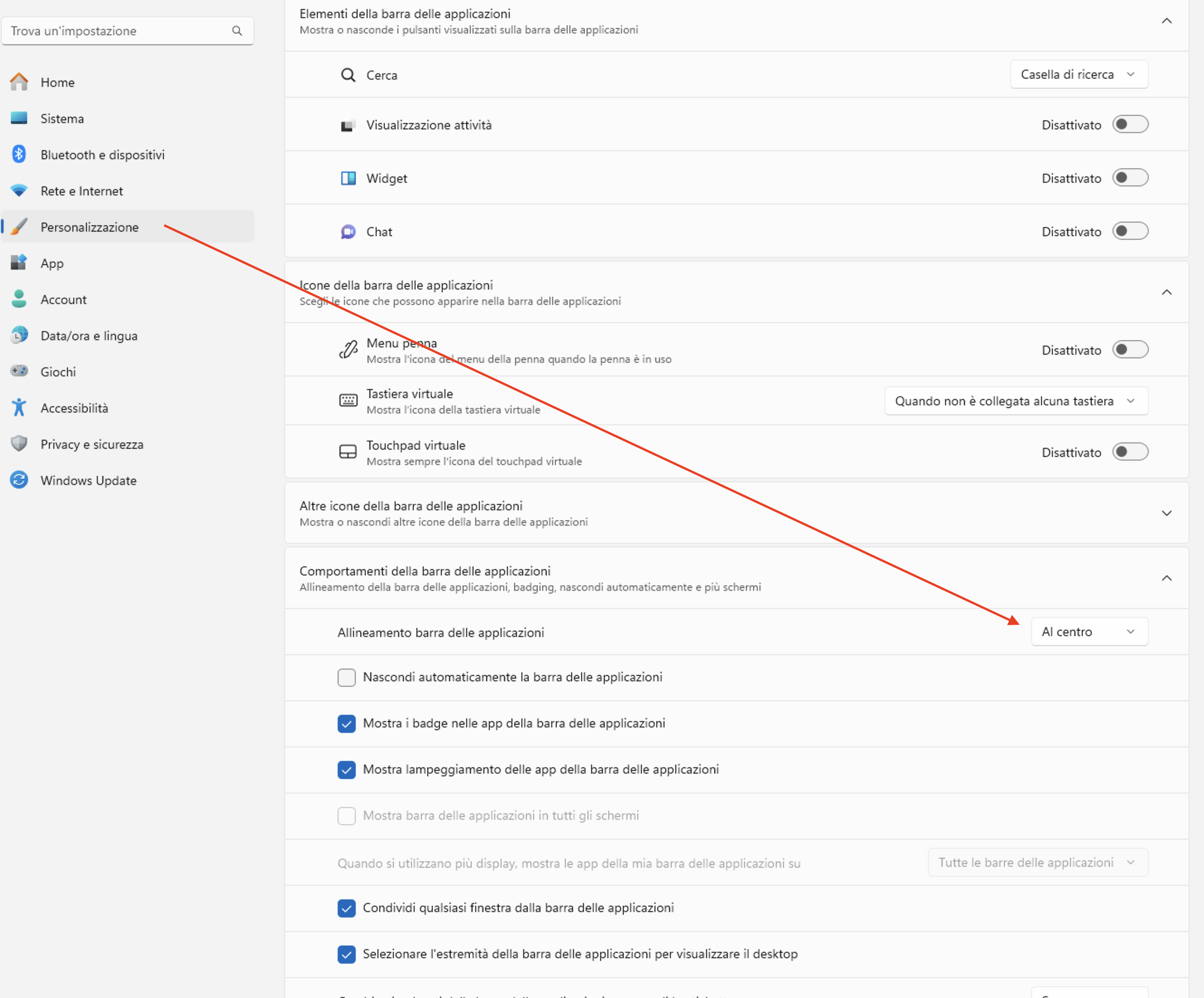 spostare menù start windows 11